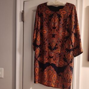 Joe Fresh Classic Paisley Print. Drop Waist Long Sleeve Dress.